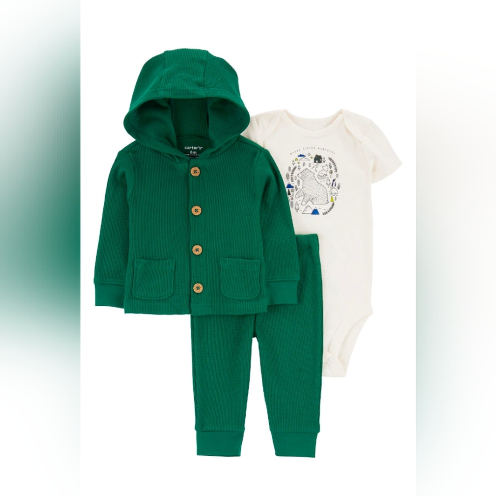 CARTER'S Thermal Cardigan, bodysuit and pants set, Size 9 Months